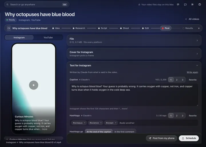 Redline's Publish page with videos ready to post