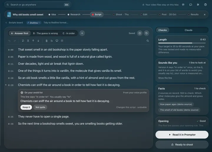 Redline's Scripts board and a script open